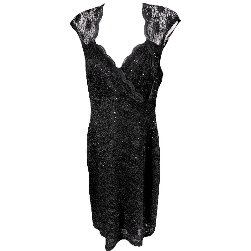 Like new!  Elegant, Sexy Black Lace Cutout Party Dress. Midi. Size 8/10 - Picture 7 of 12